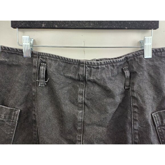 Topshop Womens Denim Mini Pencil Skirt Size 12 Black Jean Button Front Grunge - Picture 4 of 4